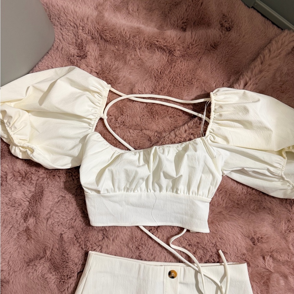 Zara Cream Puff Sleeve Crop Top